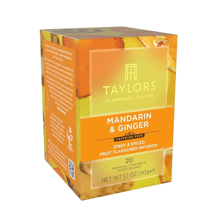 Taylors of Harrogate Mandarin &amp Ginger Herbal Tea Individually Wrapped Bags 20 Count (Pack of 6) Zingy Fragrant &amp Spiced Caffeine-Free Enjoy Hot or Iced 120 Teabags Total