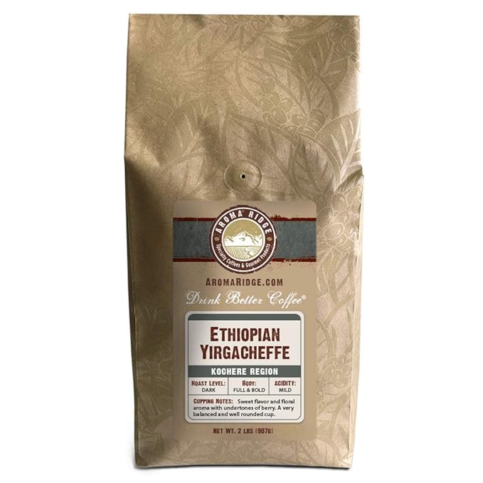 AromaRidge Ethiopia Yirgacheffe Kochere Single Origin 100% Arabica Coffee Ground Coffee 2lb