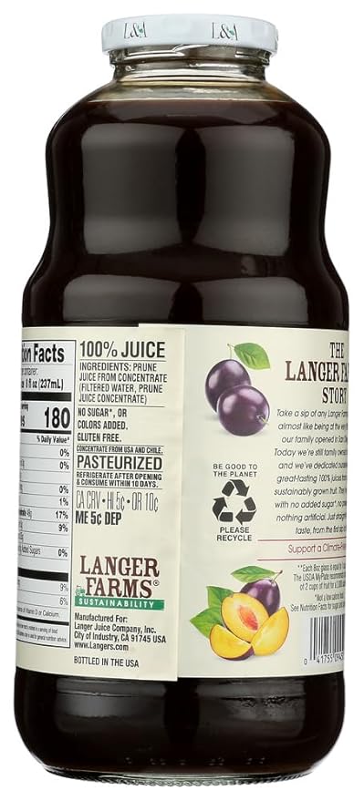 L&ampA Juice 32oz Glass Bottle (Pack of 4) Select Flavor Below (All Prune) by La-Co