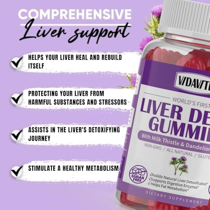 Liver Cleanse Detox &amp Repair Gummies — Sugar-free US-Made 1500mg Milk Thistle Supplement with Artichoke Dandelion and 20+ Herbs — Liver Support Supplement for Men &amp Women(60 Vegan Gummies)