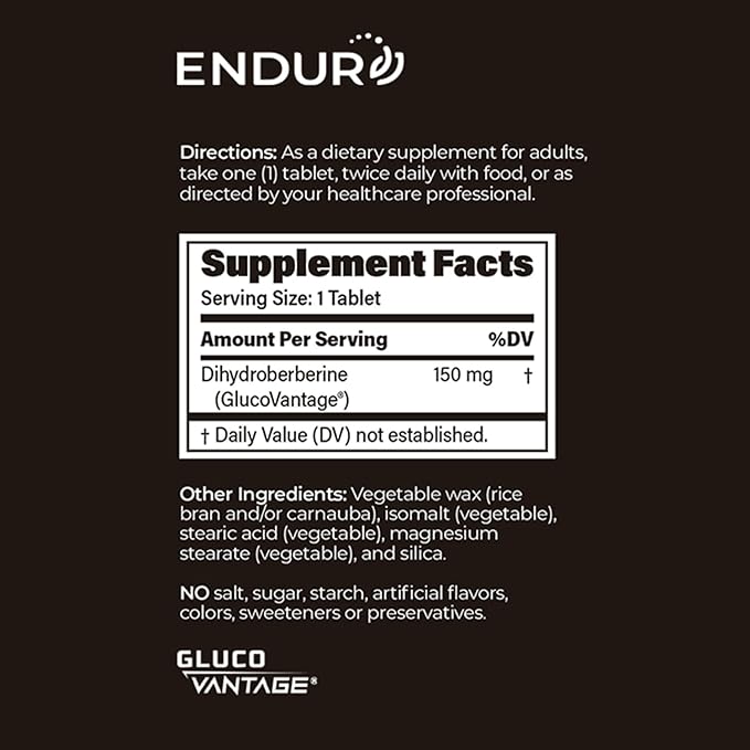 ENDUR Dihydroberberine - Berberine - SR (Sustained Release) Berberine for Blood Sugar Metabolic &amp Weight Management 5x Bioavailability 6–8 HR Controlled Release Fewer Daily Doses - 60 Tablets