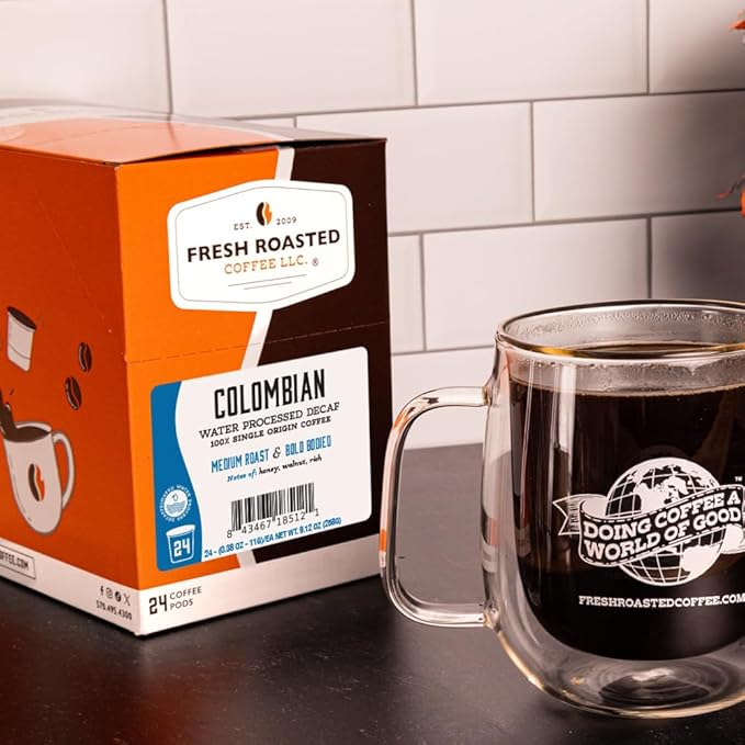 Fresh Roasted Coffee 100% Colombian Water Processed Decaf Kosher K-Cup Compatible 72 Pods