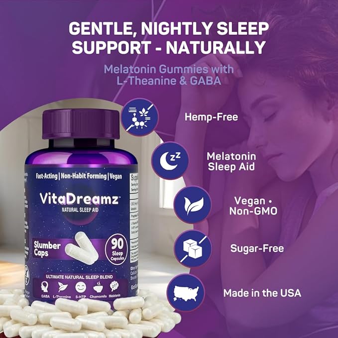 Melatonin Capsules for Sleep - Natural Sleep Aid Supplement with L-Theanine &amp GABA - SleepEZ Pillowz 90 Count
