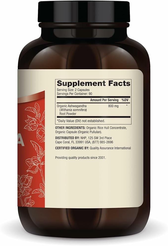 Dr. Mercola Organic Ashwagandha - Supports Energy Production &amp Adrenal Health - 800 mg Per Serving - Non-GMO Gluten-Free &amp Soy-Free - Certified USDA Organic - 180 Capsules (90 Servings)