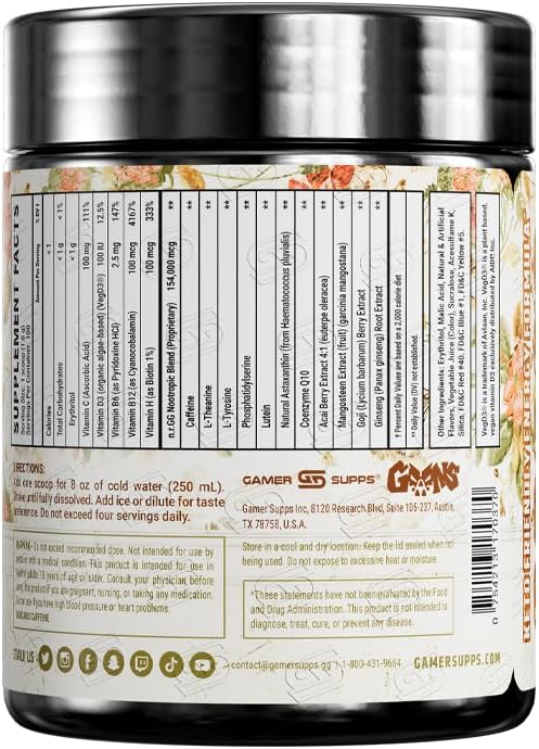 Gamer Supps GG Energy - Grandma's Ashes by Goons (100 Servings) - Keto Friendly Gaming Energy and Nootropic Blend Sugar Free + Organic Caffeine + Vitamins Powder Drink