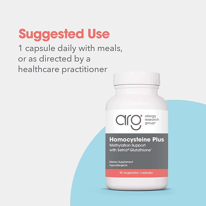 Allergy Research Group Homocysteine Plus Supplement - with Setria Glutathione Vitamin B Complex Trimethylglycine Vegetarian Capsules - 90 Count