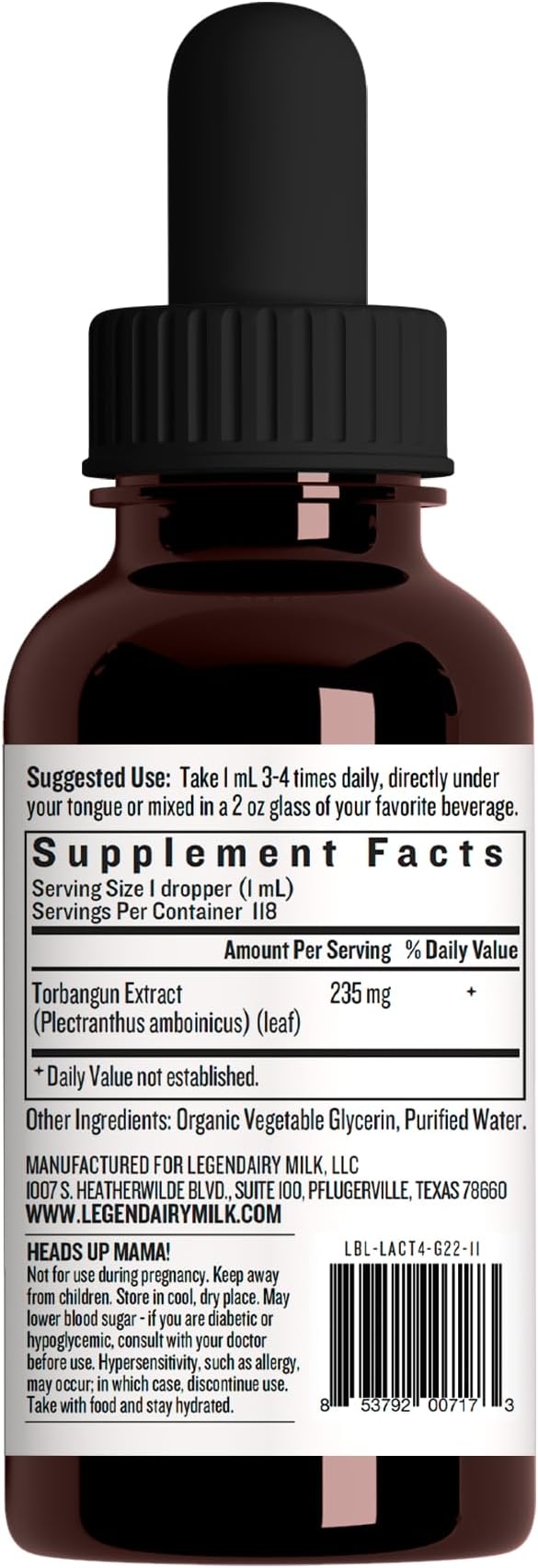 Legendairy Milk Lactivist Drops Breastfeeding Supplement to Increase Breast Milk Supply Organic Torbangun for Lactation Made in USA Alcohol Free 4 Fl Oz