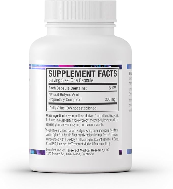 Tesseract Medical Research ProButyrate Gut Health Supplement Butyric Acid Complex Gastrointestinal Support Supplement Helps Restore Balance to Stabilize Gut Microbiome 600mg (60 Capsules)