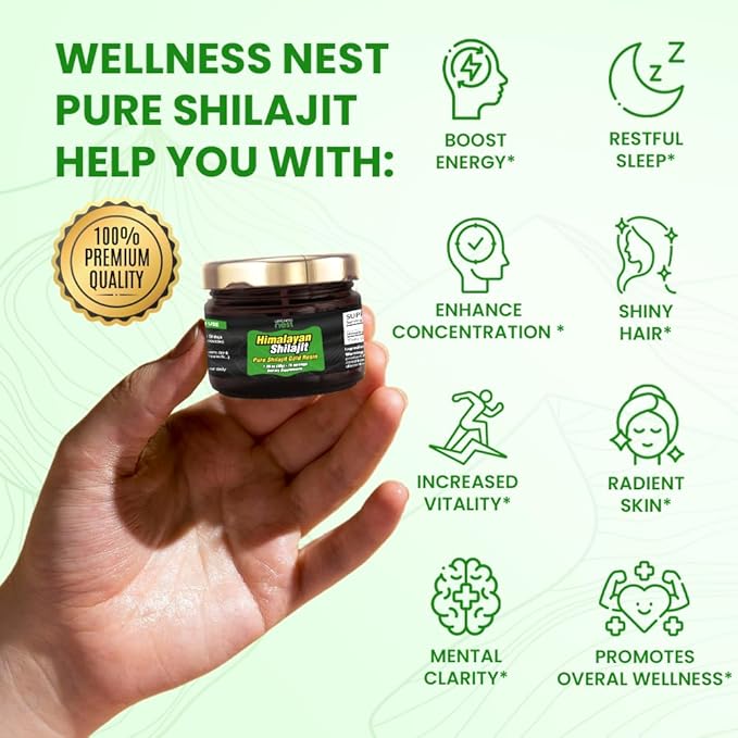 Wellness Nest Gold Grade Pure Himalayan Shilajit Resin: Ultimate Potency for Men &amp Women - 24k Gold 75%+ Fulvic Acid Lab Test Report Included - 30g (1 Pack) 75 Servings