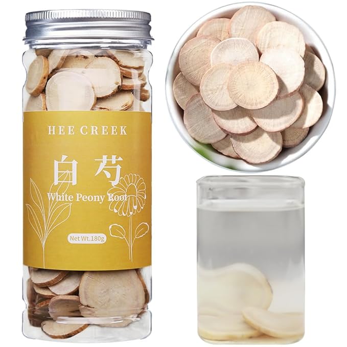 Hee Creek White Peony Root Large Slices for Tea 180g/6.35oz Bai Shao Freshly Harvested This Year Chinese Herbal Tea Bulk Clean Impurities Free No Sulfur No Additives 白芍 甄选白芍片