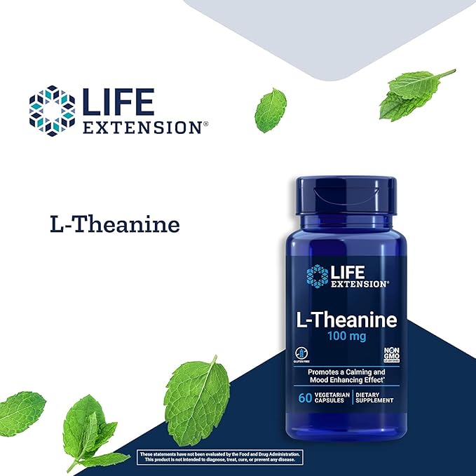 Life Extension L-Theanine 60 Vegetarian Capsules (Pack of 2) - Amino Acid Derived from Tea - Gluten-Free Non-GMO