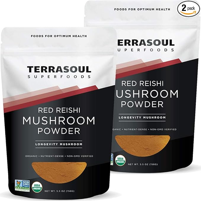 Terrasoul Superfoods Organic Reishi Mushroom Powder (4:1 Extract) 11 Oz (2 Pack) - Immune Boosting | Coffee Enhancer | Deeper Sleep