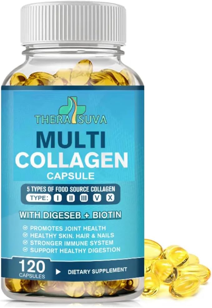 Multi-Collagen Complex + Biotin + Vitamin C – Types I II III V &amp X – Natural Supplement for Hair Skin Nails &amp Joint Support 2 Month Supply 120 Softgels
