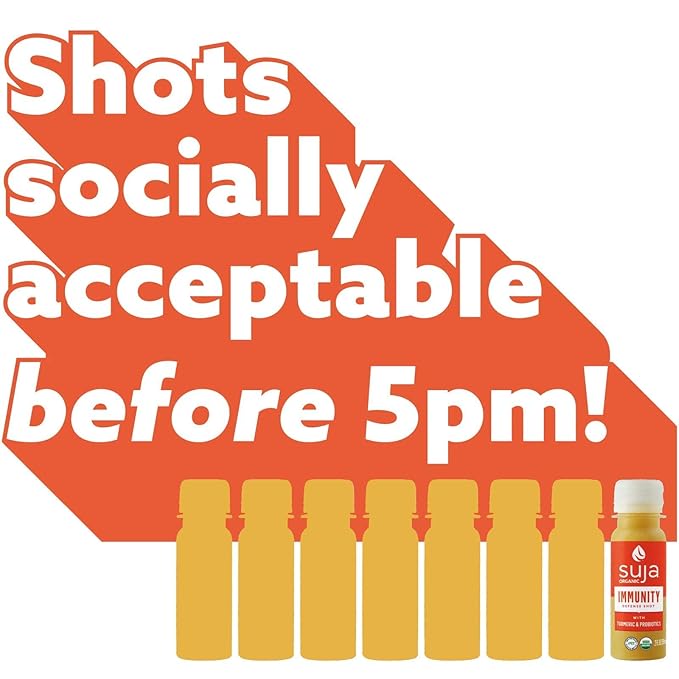 Suja Organic Immunity Defense Shot (60 Pack) with Turmeric and Ginger | Immunity Boost &amp Support | Functional Shots | Cold-Pressed Juice with Live Probiotics | Plant-Based &amp Gluten-Free