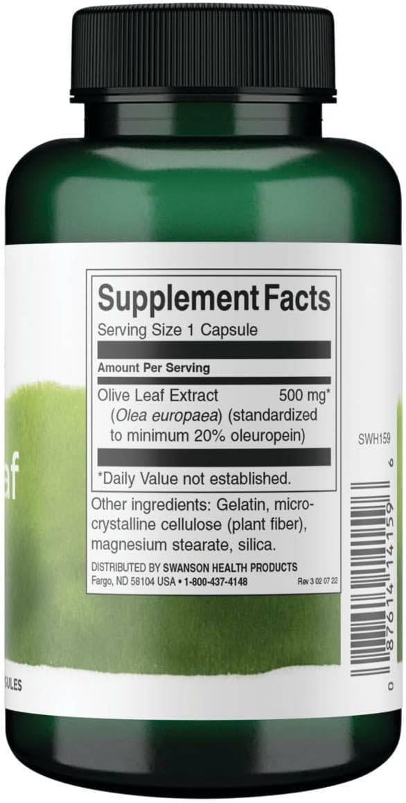 Swanson Olive Leaf Extract Immune and Cardiovascular Health Supplement for Adults Seeking Year-Round Immune Support - 20% Oleuropein (120 Capsules 500 mg 4 Pack)