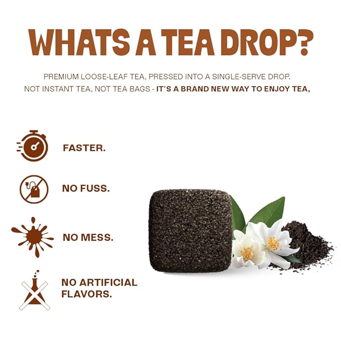 Tea Drops 30 Bulk Pack Organic Vanilla Black Bagless Tea - Loose Leaf Lightly Sweetened On-The-Go. Plastic-Free - Iced or Hot