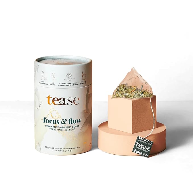 Tease Tea Yerba Mate - Focus &amp Flow Caffeinated Tea Brain Energy &amp Focus Blend with Yerba Mate Ginseng Ginkgo Spearmint &amp Citrus
