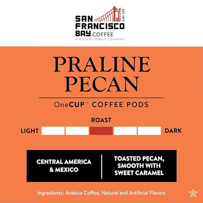 San Francisco Bay Compostable Coffee Pods - Praline Pecan (80 Ct) K Cup Compatible including Keurig 2.0 Flavored Medium Roast