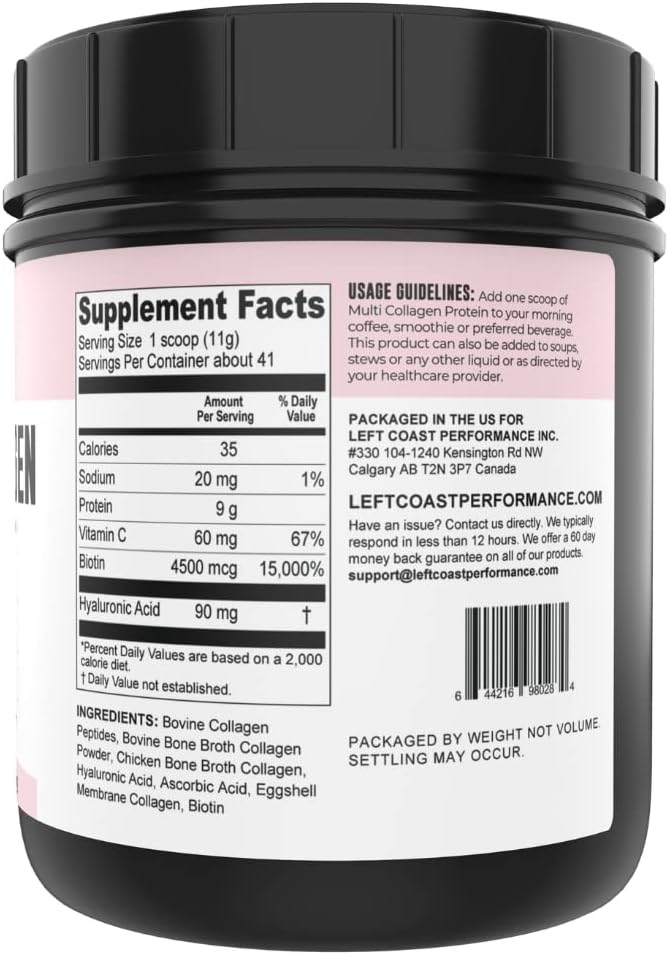 Left Coast Performance Chocolate Bone Broth and Multi Collagen Powder for Joint Hair Skin and Nails Support