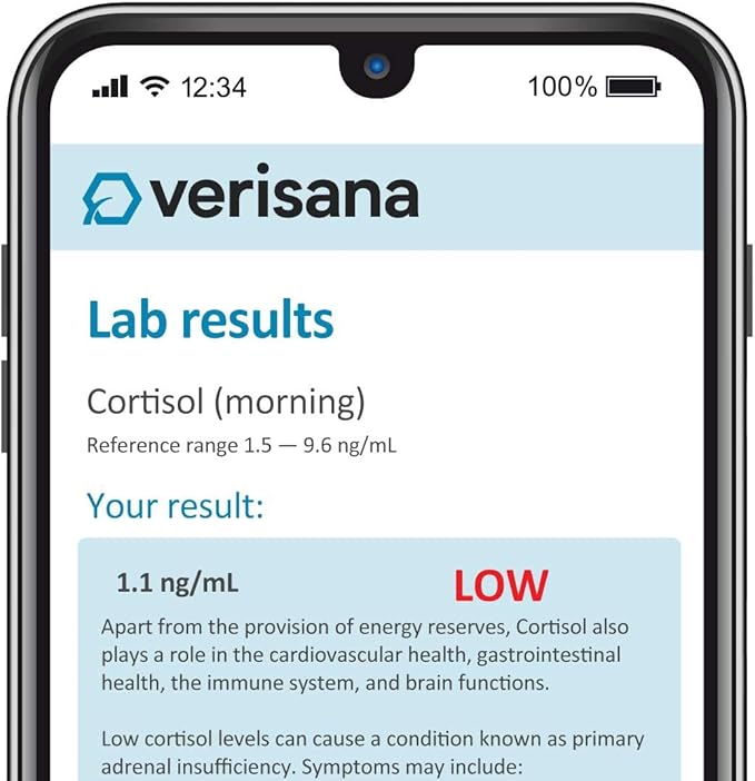 Home Stress Test – Saliva Test Kit for Daily Cortisol Levels – 4 Cortisol Levels Throughout The Day– CLIA Certified Lab – Verisana