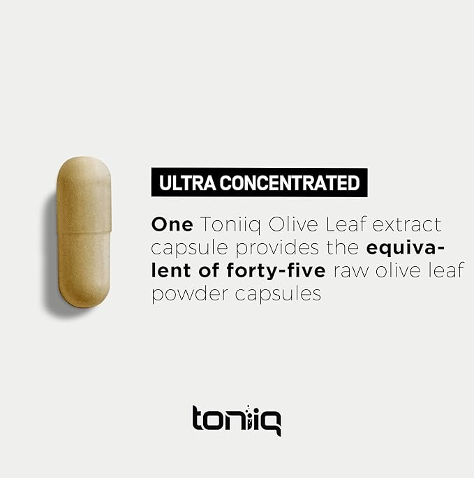 Toniiq Olive Leaf Extract - Ultra High Potency 45:1 Extract with 50% Oleuropein - Highly Concentrated - Third-Party Lab Tested - 120 Capsules