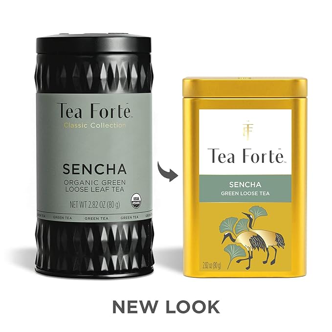 Tea Forte Sencha Premium Loose Leaf Caffeinated Green Tea Blend Canister Makes 35-50 Cups