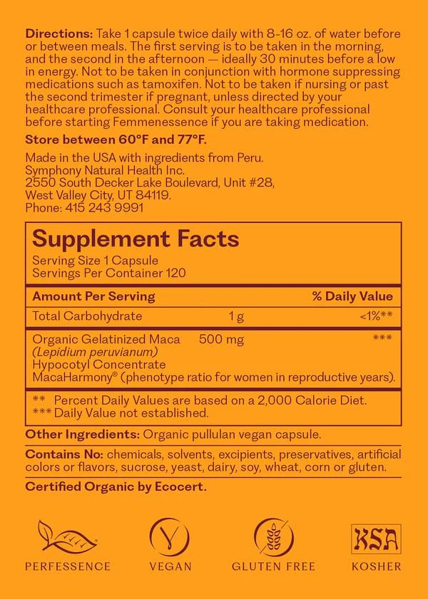 Femmenessence® MacaHarmony® – Clinically Studied Hormone Balance Support for Menstrual Health PMS Relief Mood Skin &amp Fertility (360 Capsules 180 Day Supply)
