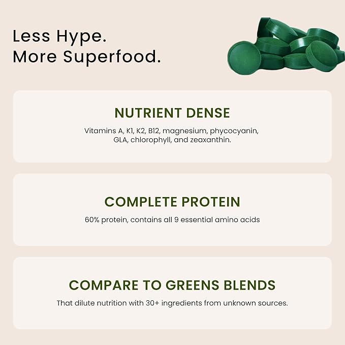 Nutrex Hawaii Pure Hawaiian Spirulina – Vegan Superfood 500 mg Tablets Farm Grown in Kona Non-GMO Immune Support &amp Cellular Energy 400 Count