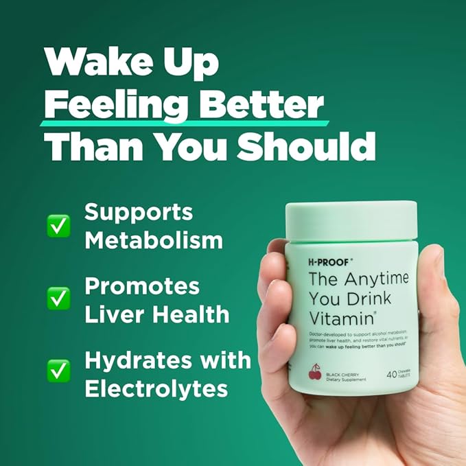 H-PROOF The Anytime You Drink Vitamin Liver Health &amp Immunity Support with Electrolytes Milk Thistle and Vitamins B &amp C - 40 Chewable Tablets (20 Servings) Vegan Lemonade