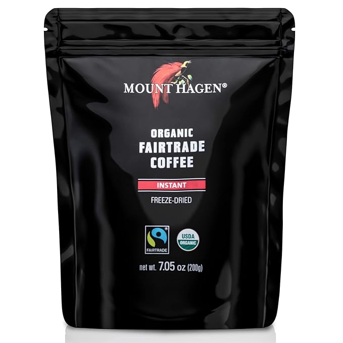 Mount Hagen 7.05oz Organic Freeze Dried Instant Coffee - 10 Pack | Medium Roast Arabica Beans | Eco-friendly Fair-Trade Instant Coffee in Resealable Pouch Bag [10x7.05oz]