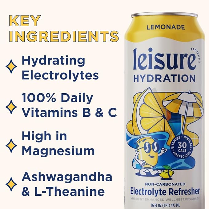 Leisure Hydration - Variety Pack and Lemonade Flavor (24 Total Cans - 12 of Variety Flavor and 12 of Lemonade Flavor)