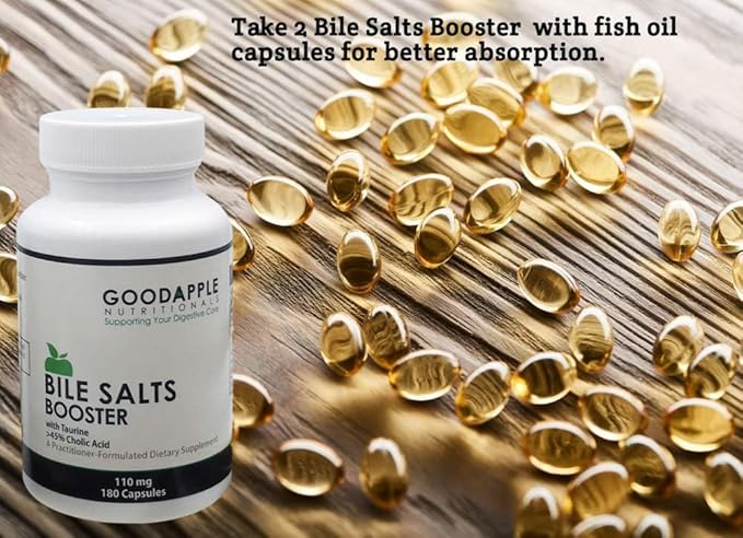 Bile Salts Booster | Supports Gallbladder/No Gallbladder | Ox Bile &amp Taurine Gallbladder Supplement | Gas &amp Bloating | Digestive Aid Especially fats | 180 Capsules - 110 mg