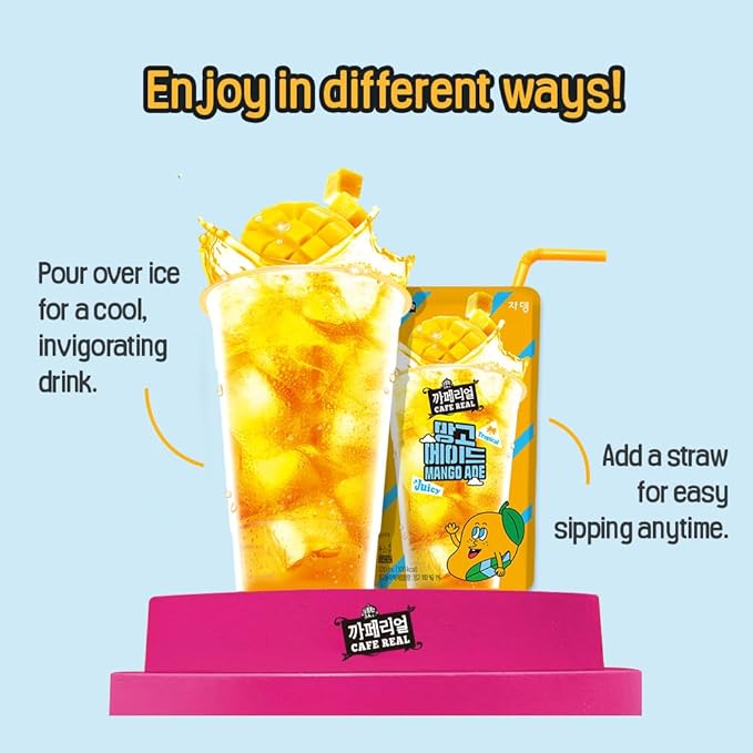 ROASTIQUE Official Cafe Real Mango - Flavored Juice Drink Pouch Tropical Juicy Ade Korean Convenience Store Drinks 7.77 fl oz (Pack of 10)