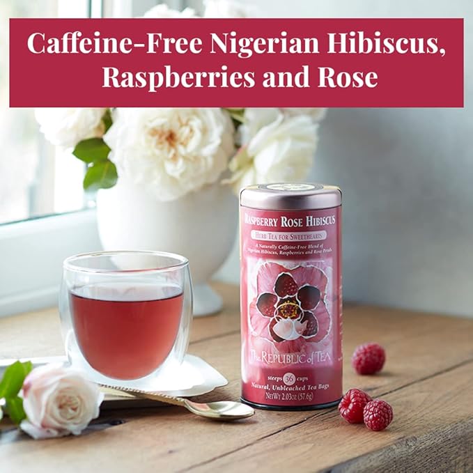 The Republic of Tea – Citizens’ Favorite Hibiscus Herbal Teas - Natural Hibiscus and Raspberry Rose Hibiscus Tea Bundle – 36 Count Tea Bags Each