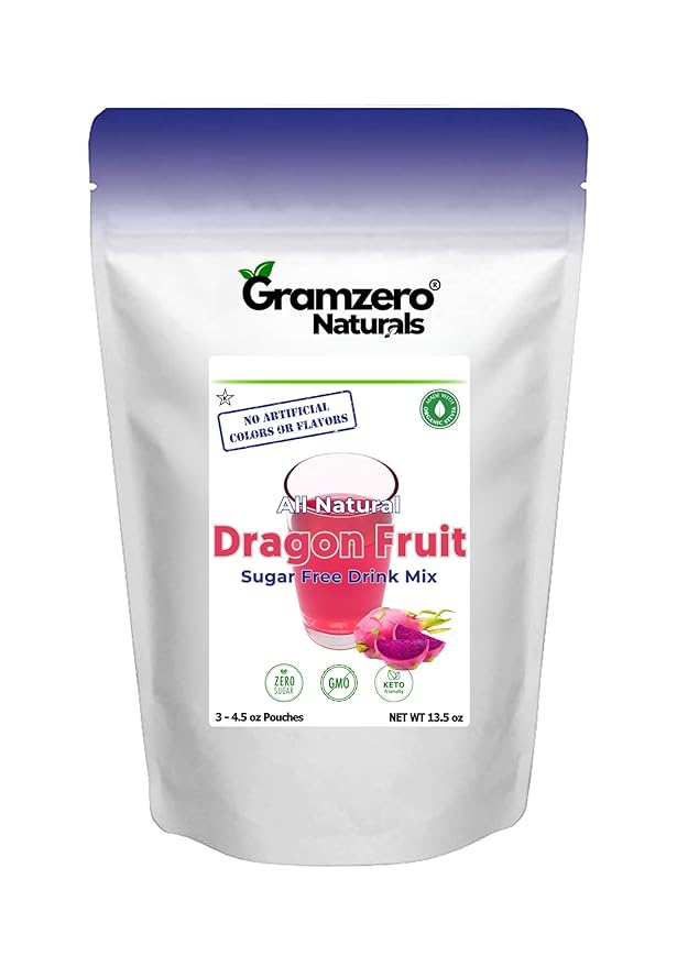 GramZero All Natural Dragon Fruit Zero Calorie Sugar Free Drink Mix Great For Nutrition Club Loaded Tea Stevia Sweetened