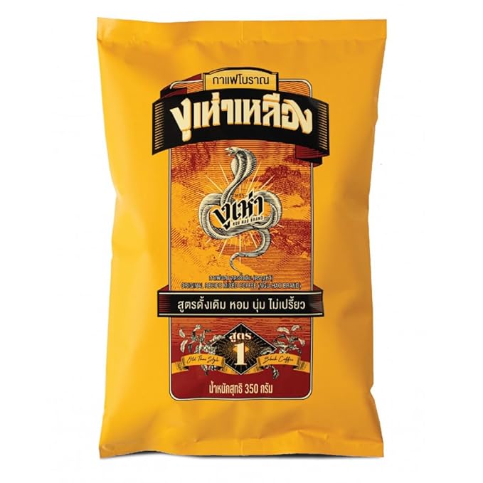 Yellow Cobra Thai Traditional ground Coffee Blend Thailand Kafe Bo-ran 350g Smooth Aromatic O-Liang Kopi Perfect for Iced Coffee and Thai Brews Free Thai Coffee Brew Cloth Filter