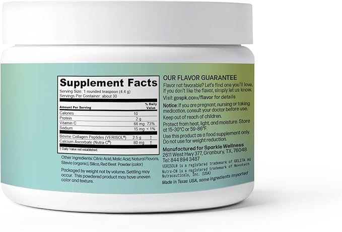 Sparkle Wellness VERISOL Bioactive Hydrolyzed Collagen Peptides | Collagen Powder Supplement with Vitamin C for Skin Hair &amp Nail Health | Skin Boost (Acai Lemonade) [30-Serves]