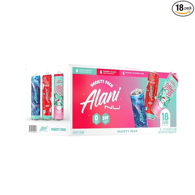 Alani Winter Holiday Variety Pack 18 Pack 3 Flavors 6 Cans Per Flavor 12 FL Oz Per Energy Drink Can (Winter Wonderland Cherry Slush Breezeberry)