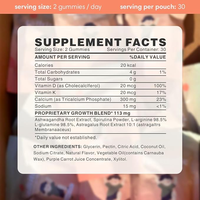 Talltitude Growth Gummies - Natural Height Support &amp Bone Strength Supplement for Kids &amp Teens with Vitamin D Calcium Ashwagandha L-Arginine - 60 Gummies