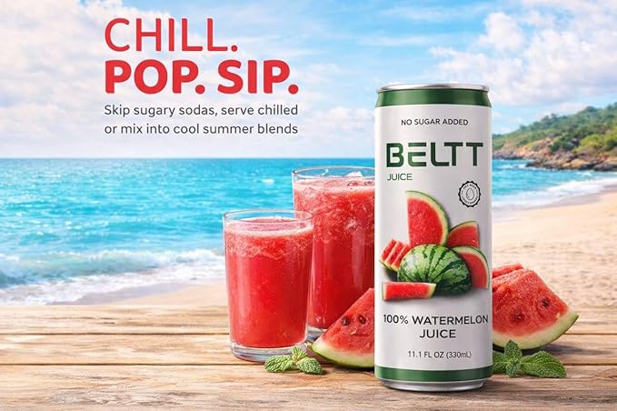 BELTT Watermelon Juice – 100% 11.1oz Fruit Juice Not From Concentrate No Added Sugar No Preservatives No Artificial Colors Refreshing Natural Watermelon Drink Pack of 12