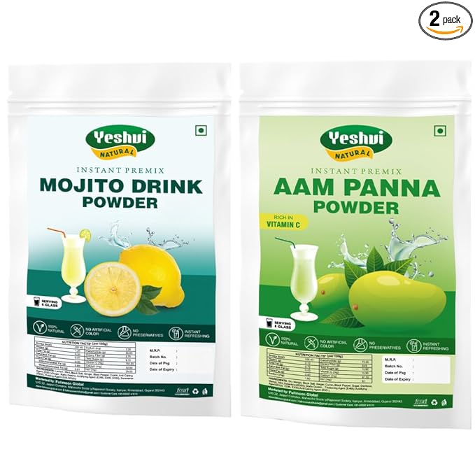 Yeshvi NATURAL Mojito Drink Powder &amp Aam panna Powder Combo Pack Instant Drink Powder Immunity Booster Healthy Summer Drink Fruit Juice Powder for Adults 200gm