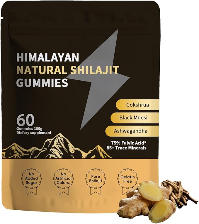Shilajit Gold Gummies for Men &amp Women with Ashwagandha &amp Gokshura 85+ Minerals &amp Fulvic Acid Natural Energy &amp Wellness Support 80 Count (01)