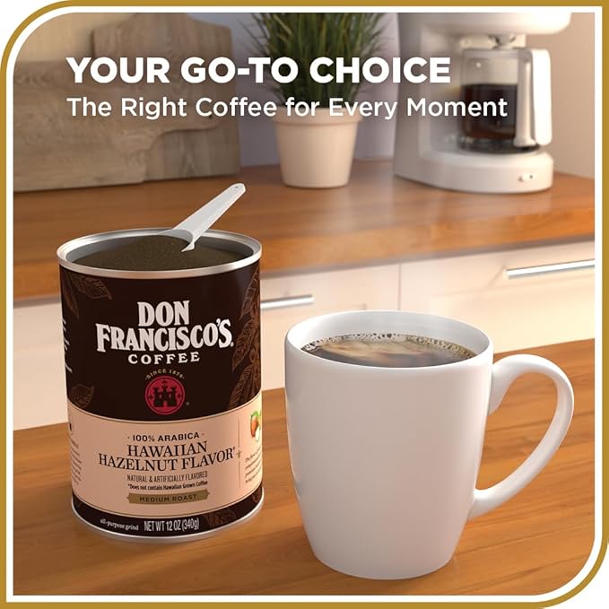 Don Francisco's Hawaiian Hazelnut Ground Flavored Coffee: Rich Aromatic 100% Arabica Beans - (3 x 12 oz Recyclable Cans)