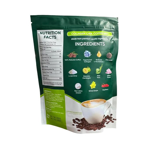 2 Packs FIT GUM Collagen Chia Coffee - 11 in 1 Coffee Mix (10 Sachets per Pack)
