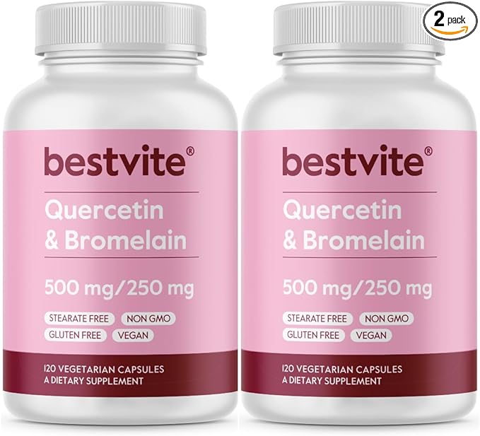 BESTVITE Quercetin with Bromelain 500mg/250mg (240 Vegetarian Capsules) (120 x 2) - No Stearates - No Silicon Dioxide - Vegan - Non GMO - Gluten Free