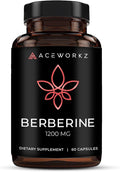 ACEWORKZ Berberine Supplement – Berberine HCL 1200mg per Serving – Weight Management &amp Cravings Support – Gut &amp Metabolic Health Support (60 Capsules)