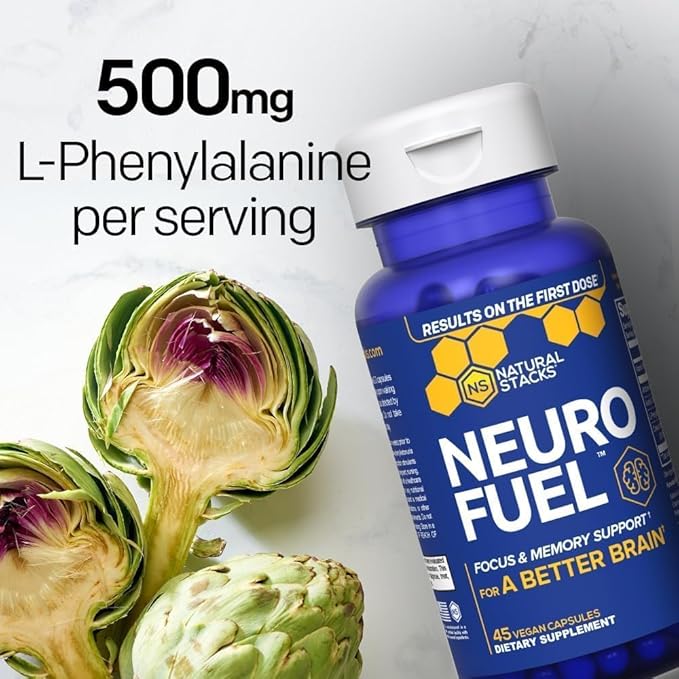 NATURAL STACKS NeuroFuel Nootropic Brain Support Supplement with Artichoke Leaf Extract &amp L-Carnitine Supplement for Focus and Memory* - 45 Focus Pills