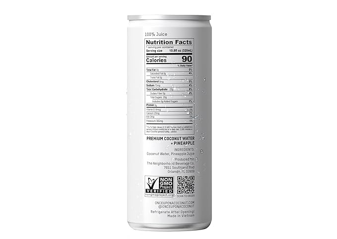 Once Upon a Coconut Premium Pineapple Coconut Water - Low Calorie All-Natural Drink with Electrolytes - Non-GMO - Gluten-Free -10.8 Fl Oz (Pack of 12)