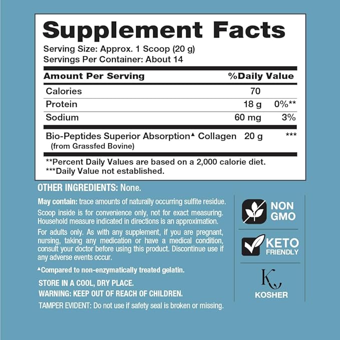 NeoCell Collagen Bio-Peptides Powder | 10oz | Super Hair Skin and Nails | Superior Absorption | Grassfed Protein Supplement | Advanced with 18 Essential Amino Acids