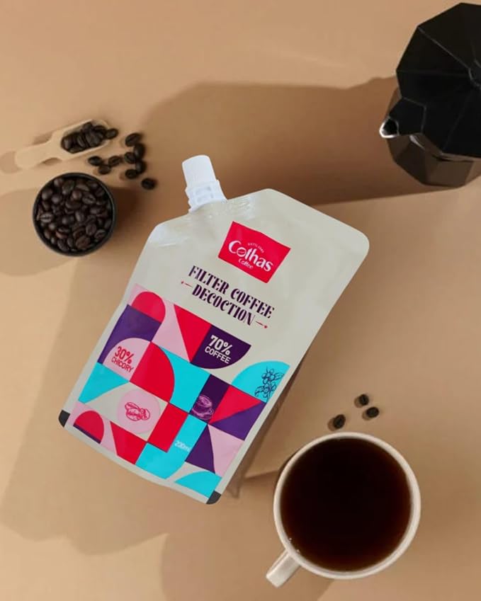 Cothas Ready To Use Filter Coffee Decoction - Each Pouch 200ml Pack of 4 = 2lbs [ Ro Purified Water70% Coffee 30% Chicory ]